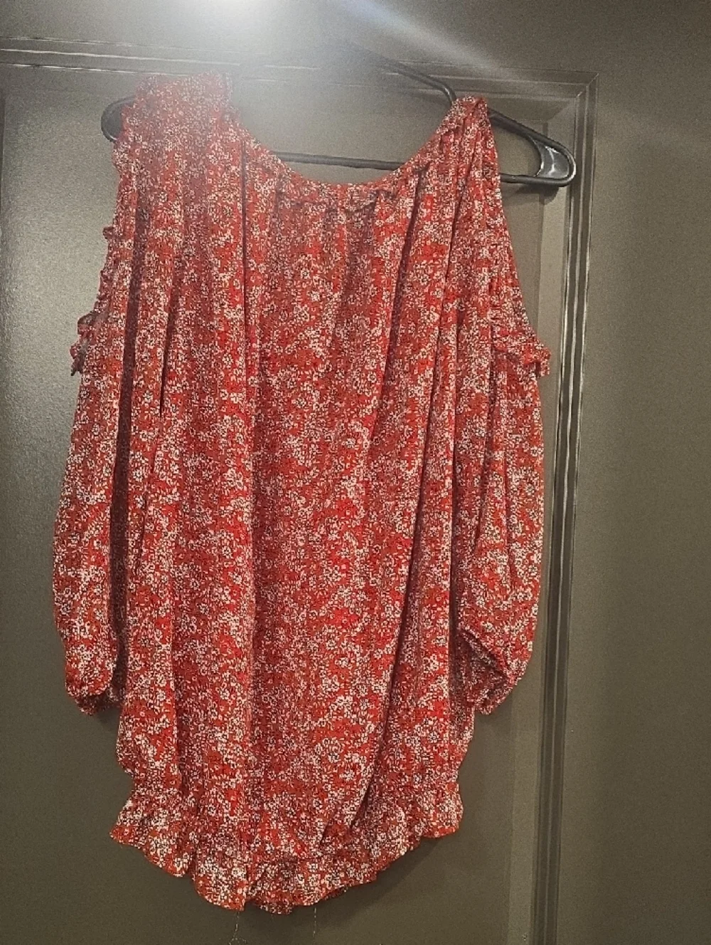 Max Studio Red Floral Tie-Neck Blouse - Picture 3 of 3